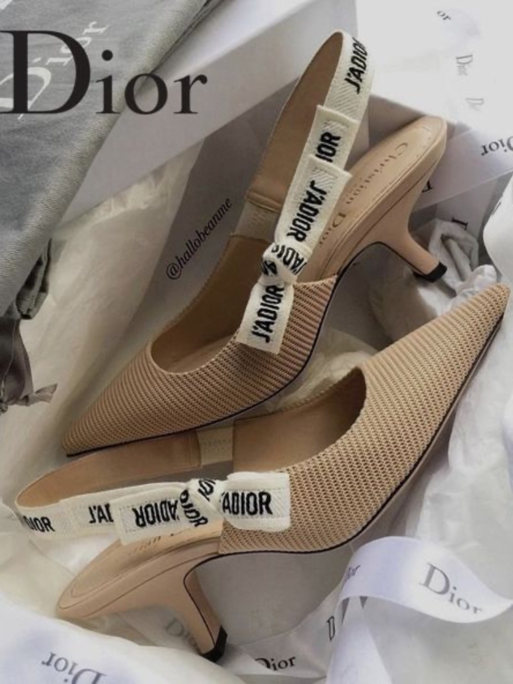 Christian Dior Beige J'Adior Slingback Kitten Heels